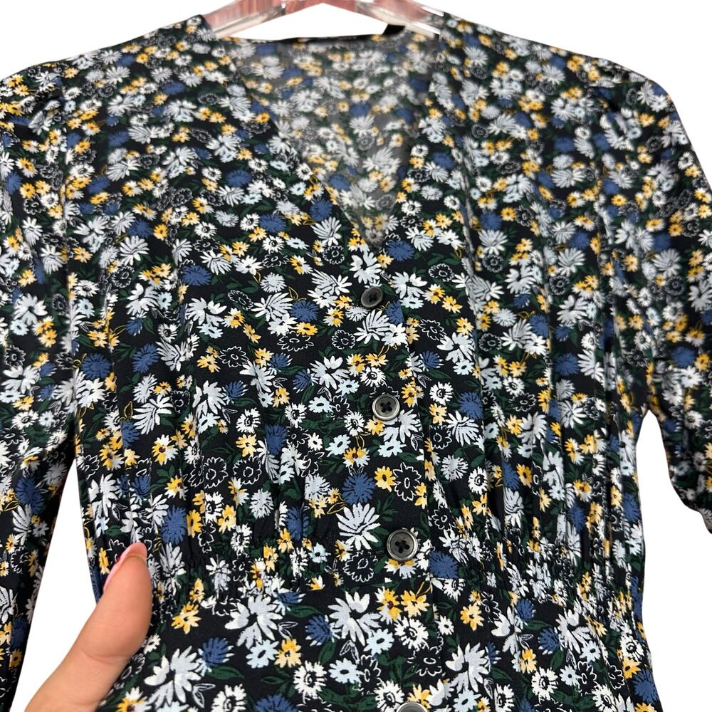 Uniqlo Floral Printed V-Neck Long Sleeve Flare Dress Womens Size Small S - Picture 6 of 9